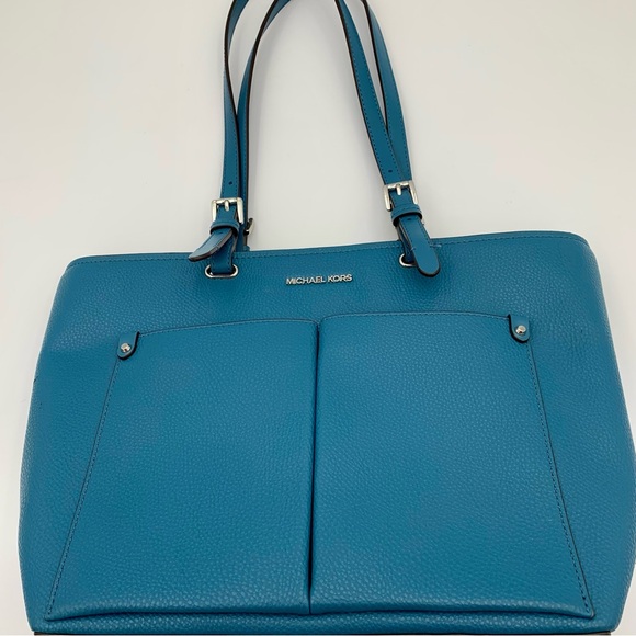 Michael Kors Jet Set Travel Tote Handbag Shoulder Bag Teal Blue $498 Retail READ - Picture 1 of 12